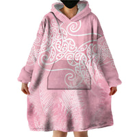 Aotearoa Maori Koru Curves Wearable Blanket Hoodie Silver Ferns - Rose Pink
