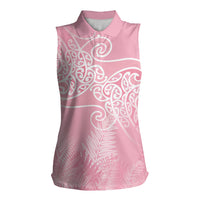 Aotearoa Maori Koru Curves Women Sleeveless Polo Shirt Silver Ferns - Rose Pink