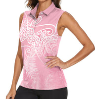 Aotearoa Maori Koru Curves Women Sleeveless Polo Shirt Silver Ferns - Rose Pink