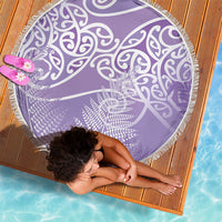 Aotearoa Maori Koru Curves Beach Blanket Silver Ferns - Amethyst