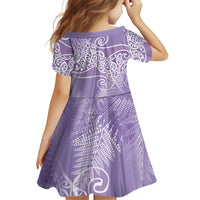 Aotearoa Maori Koru Curves Family Matching Long Sleeve Bodycon Dress and Hawaiian Shirt Silver Ferns - Amethyst LT7 - Polynesian Pride