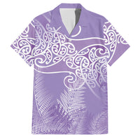 Aotearoa Maori Koru Curves Family Matching Off Shoulder Short Dress and Hawaiian Shirt Silver Ferns - Amethyst LT7 Dad's Shirt - Short Sleeve Purple - Polynesian Pride