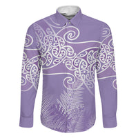 Aotearoa Maori Koru Curves Family Matching Summer Maxi Dress and Hawaiian Shirt Silver Ferns - Amethyst