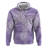 Aotearoa Maori Koru Curves Hoodie Silver Ferns - Amethyst