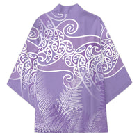 Aotearoa Maori Koru Curves Kimono Silver Ferns - Amethyst