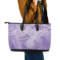 Aotearoa Maori Koru Curves Leather Tote Bag Silver Ferns - Amethyst