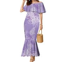 Aotearoa Maori Koru Curves Mermaid Dress Silver Ferns - Amethyst