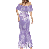 Aotearoa Maori Koru Curves Mermaid Dress Silver Ferns - Amethyst
