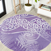 Aotearoa Maori Koru Curves Round Carpet Silver Ferns - Amethyst