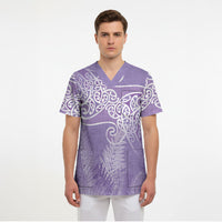 Aotearoa Maori Koru Curves Scrub Top Silver Ferns - Amethyst