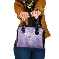 Aotearoa Maori Koru Curves Shoulder Handbag Silver Ferns - Amethyst