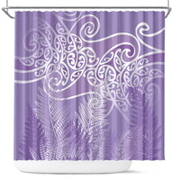 Aotearoa Maori Koru Curves Shower Curtain Silver Ferns - Amethyst