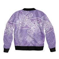 Aotearoa Maori Koru Curves Sleeve Zip Bomber Jacket Silver Ferns - Amethyst