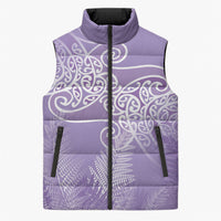 Aotearoa Maori Koru Curves Sleeveless Puffer Jacket Silver Ferns - Amethyst
