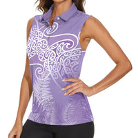 Aotearoa Maori Koru Curves Women Sleeveless Polo Shirt Silver Ferns - Amethyst