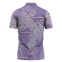 Aotearoa Maori Koru Curves Zipper Polo Shirt Silver Ferns - Amethyst