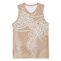 Aotearoa Maori Koru Curves Basketball Jersey Silver Ferns - Mocha