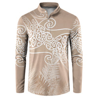 Aotearoa Maori Koru Curves Button Sweatshirt Silver Ferns - Mocha