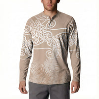 Aotearoa Maori Koru Curves Button Sweatshirt Silver Ferns - Mocha