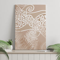 Aotearoa Maori Koru Curves Canvas Wall Art Silver Ferns - Mocha