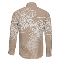 Aotearoa Maori Koru Curves Family Matching Off The Shoulder Long Sleeve Dress and Hawaiian Shirt Silver Ferns - Mocha LT7 - Polynesian Pride