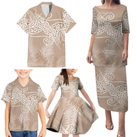 Aotearoa Maori Koru Curves Family Matching Puletasi and Hawaiian Shirt Silver Ferns - Mocha