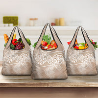 Aotearoa Maori Koru Curves Grocery Bag Silver Ferns - Mocha