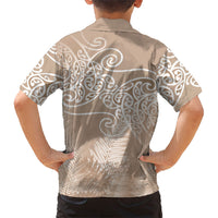 Aotearoa Maori Koru Curves Kid Hawaiian Shirt Silver Ferns - Mocha