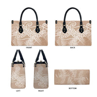 Aotearoa Maori Koru Curves Leather Bag Silver Ferns - Mocha