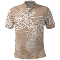 Aotearoa Maori Koru Curves Polo Shirt Silver Ferns - Mocha