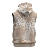 Aotearoa Maori Koru Curves Sleeveless Hoodie Silver Ferns - Mocha