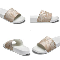 Aotearoa Maori Koru Curves Slide Sandals Silver Ferns - Mocha