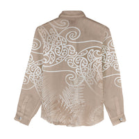 Aotearoa Maori Koru Curves Women Casual Shirt Silver Ferns - Mocha
