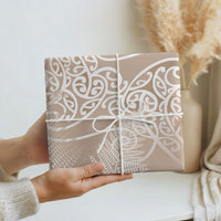 Aotearoa Maori Koru Curves Wrapping Paper Silver Ferns - Mocha
