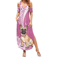 Personalised Polynesian Pacific Bulldog Summer Maxi Dress With Pink Hawaii Tribal Tattoo Patterns LT7 Women Pink - Polynesian Pride