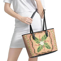 Hawaii Quilt Inspired Collection Aloha Flowers Leather Tote Bag Maile - Kukui Nut Lei