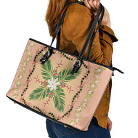 Hawaii Quilt Inspired Collection Aloha Flowers Leather Tote Bag Maile - Kukui Nut Lei