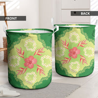 Hawaii Quilt Inspired Collection Aloha Flowers Laundry Basket Plumeria - Ti Leaf Lei