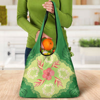 Hawaii Quilt Inspired Collection Aloha Flowers Grocery Bag Plumeria - Ti Leaf Lei