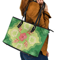 Hawaii Quilt Inspired Collection Aloha Flowers Leather Tote Bag Plumeria - Ti Leaf Lei