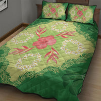 Hawaii Quilt Inspired Collection Aloha Flowers Quilt Bed Set Plumeria - Ti Leaf Lei