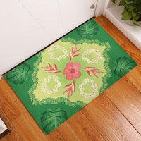 Hawaii Quilt Inspired Collection Aloha Flowers Rubber Doormat Plumeria - Ti Leaf Lei
