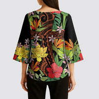 Mahalo Hawaii Ho'oponopono Pule Kimono Sleeve Blouse Polynesian Pattern Cross LT7 - Polynesian Pride