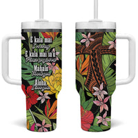 Mahalo Hawaii Ho'oponopono Pule Tumbler With Handle Polynesian Pattern Cross LT7 One Size: 40 oz Black - Polynesian Pride