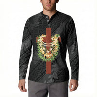 Hawaii Ka Pule a ka Haku Memorial Button Sweatshirt Flower Lei Cross - Black LT7 - Polynesian Pride