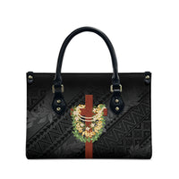 Hawaii Ka Pule a ka Haku Memorial Leather Bag Flower Lei Cross - Black LT7 - Polynesian Pride