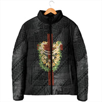 Hawaii Ka Pule a ka Haku Memorial Padded Jacket Flower Lei Cross - Black LT7 - Polynesian Pride