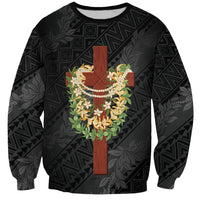 Hawaii Ka Pule a ka Haku Memorial Sweatshirt Flower Lei Cross - Black LT7 Unisex Black - Polynesian Pride