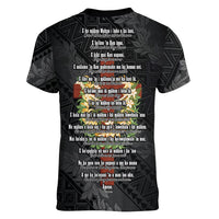 Hawaii Ka Pule a ka Haku Memorial Women V-Neck T-Shirt Flower Lei Cross - Black LT7 - Polynesian Pride