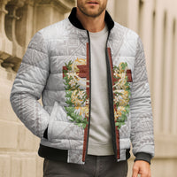 Hawaii Ka Pule a ka Haku Memorial Bomber Puffer Jacket Flower Lei Cross - Ivory White LT7 - Polynesian Pride